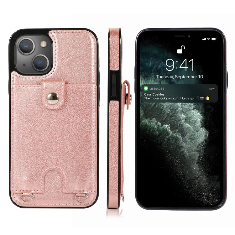 For iPhone 13 mini Shockproof PU Leather + TPU Protective Case with Card Slot & Lanyard (Rose Gold) by buy2fix