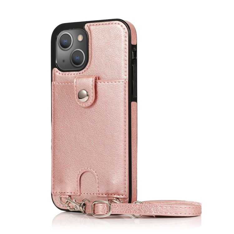 For iPhone 13 mini Shockproof PU Leather + TPU Protective Case with Card Slot & Lanyard (Rose Gold) by buy2fix
