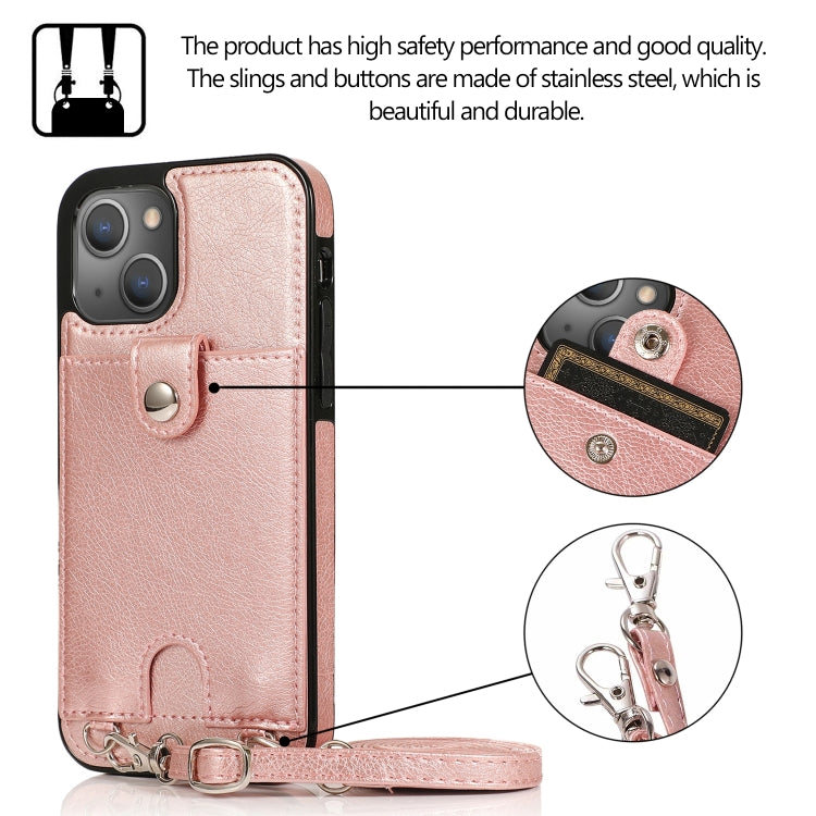 For iPhone 13 mini Shockproof PU Leather + TPU Protective Case with Card Slot & Lanyard (Rose Gold) by buy2fix