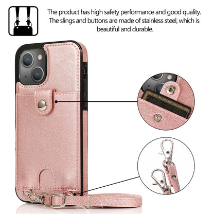 For iPhone 13 mini Shockproof PU Leather + TPU Protective Case with Card Slot & Lanyard (Rose Gold) by buy2fix