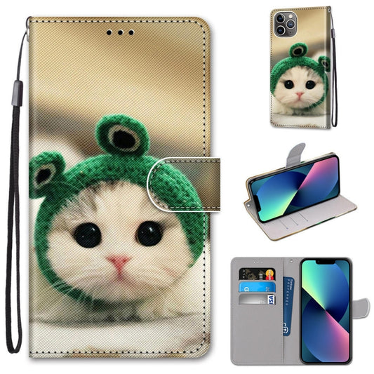 For iPhone 13 mini Coloured Drawing Cross Texture Horizontal Flip PU Leather Case with Holder & Card Slots & Wallet & Lanyard (Frog Kitten) by buy2fix