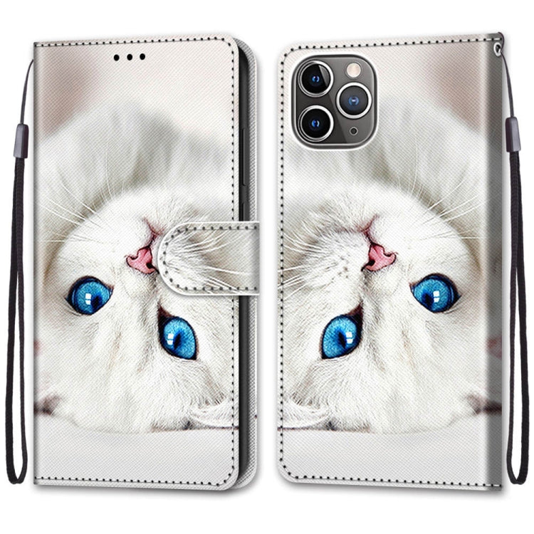 For iPhone 13 mini Coloured Drawing Cross Texture Horizontal Flip PU Leather Case with Holder & Card Slots & Wallet & Lanyard (White Kitten) by buy2fix