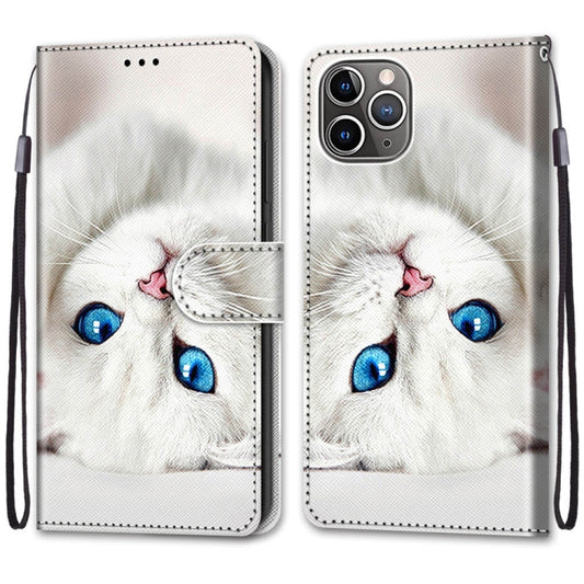 For iPhone 13 mini Coloured Drawing Cross Texture Horizontal Flip PU Leather Case with Holder & Card Slots & Wallet & Lanyard (White Kitten) by buy2fix