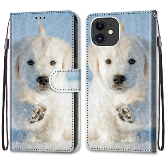 For iPhone 13 Coloured Drawing Cross Texture Horizontal Flip PU Leather Case with Holder & Card Slots & Wallet & Lanyard(Snow Puppy) by buy2fix