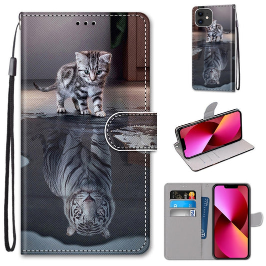 For iPhone 13 Coloured Drawing Cross Texture Horizontal Flip PU Leather Case with Holder & Card Slots & Wallet & Lanyard(Cat Becomes Tiger) - iPhone 13 Cases by buy2fix | Online Shopping UK | buy2fix