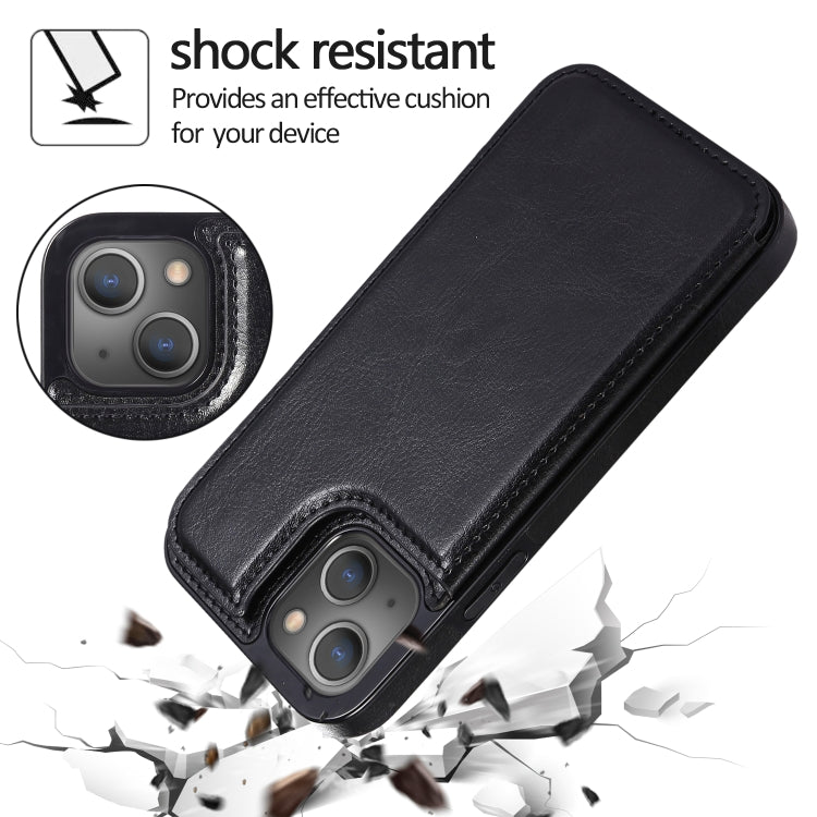 For iPhone 13 Double Buckle Shockproof PU Protective Case with Card Slots & Holder(Black) - iPhone 13 Cases by buy2fix | Online Shopping UK | buy2fix