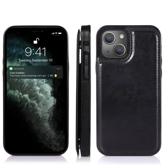 For iPhone 13 mini Double Buckle Shockproof PU Protective Case with Card Slots & Holder For iPhone 13 Mini(Black) by buy2fix