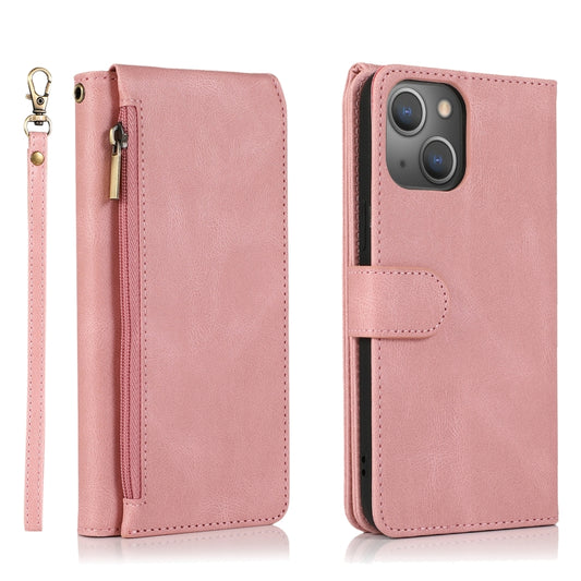 For iPhone 13 Pro Max Skin-feel Crazy Horse Texture Zipper Wallet Bag Horizontal Flip Leather Case with Holder & Card Slots & Wallet & Lanyard (Rose Gold) by buy2fix