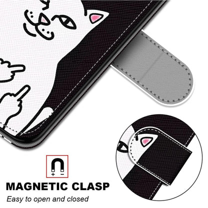 For iPhone 13 mini Coloured Drawing Cross Texture Horizontal Flip PU Leather Case with Holder & Card Slots & Wallet & Lanyard (Middle Finger White Cat) by buy2fix