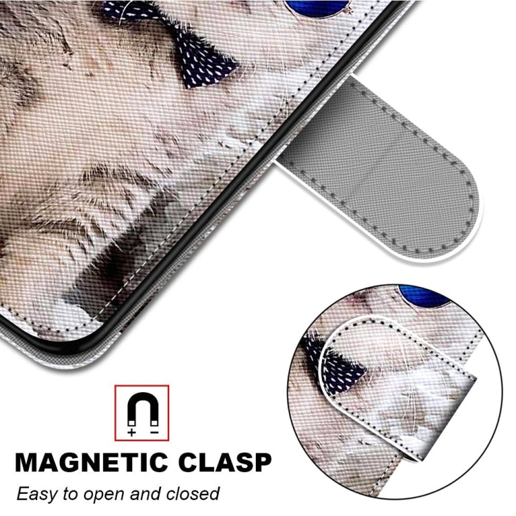 For iPhone 13 Coloured Drawing Cross Texture Horizontal Flip PU Leather Case with Holder & Card Slots & Wallet & Lanyard(Slant Hat Blue Mirror Cat) - iPhone 13 Cases by buy2fix | Online Shopping UK | buy2fix