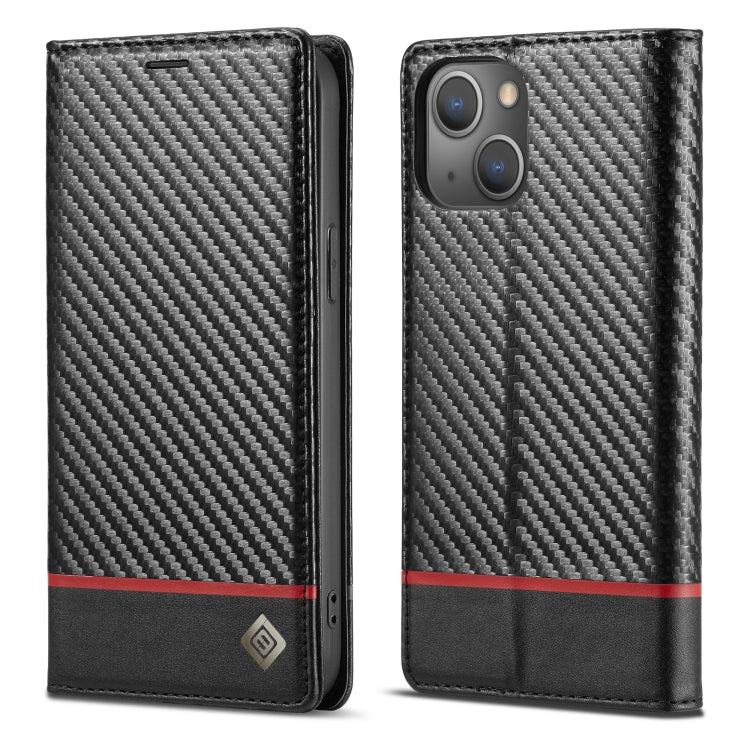 For iPhone 13 LC.IMEEKE Carbon Fiber PU + TPU Horizontal Flip Leather Case with Holder & Card Slot & Wallet(Horizontal Black) - iPhone 13 Cases by LC.IMEEKE | Online Shopping UK | buy2fix