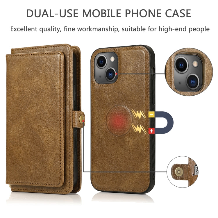 For iPhone 13 Strong Magnetic Detachable Horizontal Flip Leather Case with Card Slots & Wallet(Brown) - iPhone 13 Cases by buy2fix | Online Shopping UK | buy2fix