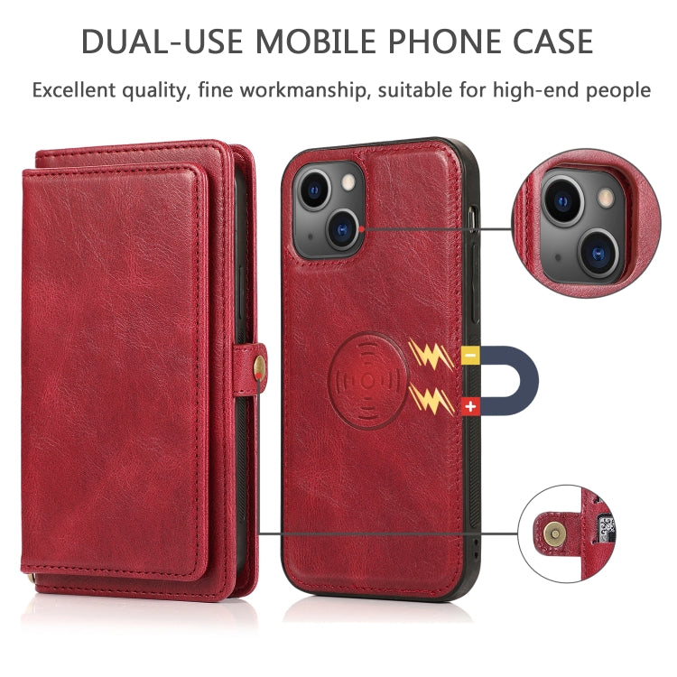 For iPhone 13 Strong Magnetic Detachable Horizontal Flip Leather Case with Card Slots & Wallet(Red) - iPhone 13 Cases by buy2fix | Online Shopping UK | buy2fix