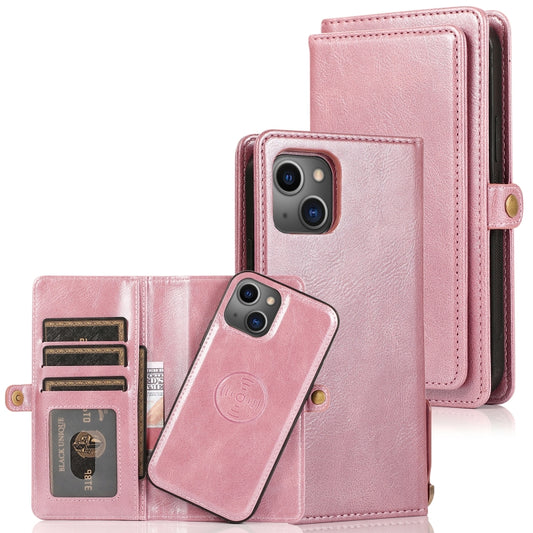 For iPhone 13 Pro Max Strong Magnetic Detachable Horizontal Flip Leather Case with Card Slots & Wallet (Rose Gold) - iPhone 13 Pro Max Cases by buy2fix | Online Shopping UK | buy2fix