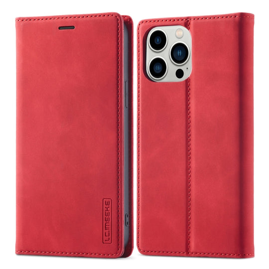 For iPhone 13 Pro LC.IMEEKE Strong Magnetic PU + Matte TPU Horizontal Flip Leather Case with Holder & Card Slots & Wallet(Red)