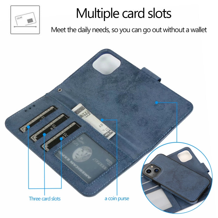 For iPhone 13 Retro 2 in 1 Detachable Horizontal Flip Leather Case with Card Slots & Wallet(Dark Blue) - iPhone 13 Cases by buy2fix | Online Shopping UK | buy2fix