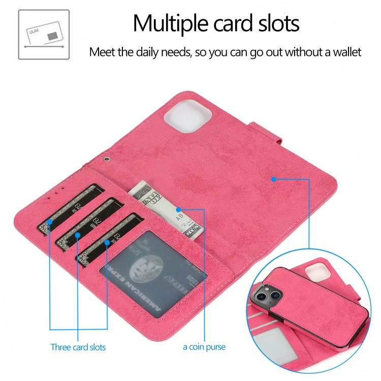 For iPhone 13 mini Retro 2 in 1 Detachable Horizontal Flip Leather Case with Card Slots & Wallet For iPhone 13 Mini(Pink) by buy2fix