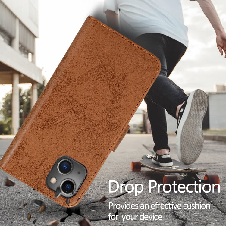 For iPhone 13 mini Retro 2 in 1 Detachable Horizontal Flip Leather Case with Card Slots & Wallet For iPhone 13 Mini(Brown) by buy2fix