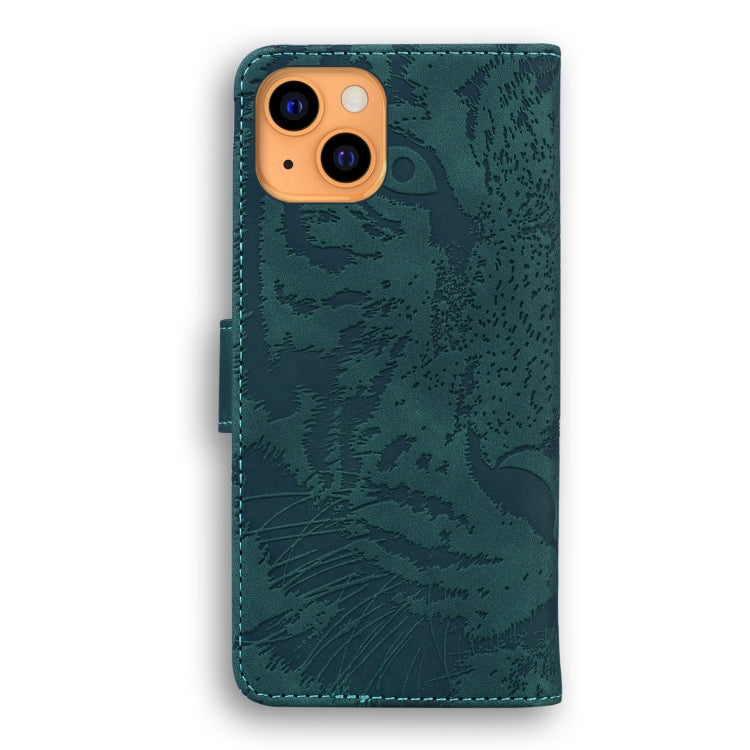 For iPhone 13 mini Tiger Embossing Pattern Horizontal Flip Leather Case with Holder & Card Slots & Wallet (Green) by buy2fix