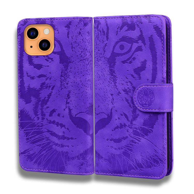 For iPhone 13 mini Tiger Embossing Pattern Horizontal Flip Leather Case with Holder & Card Slots & Wallet (Purple) by buy2fix