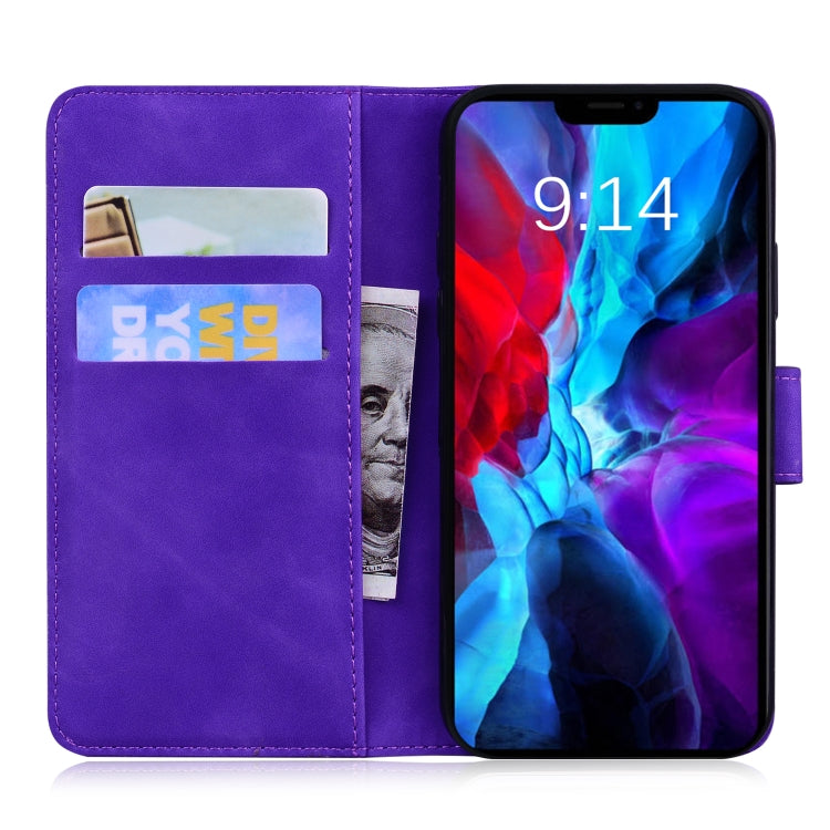 For iPhone 13 mini Tiger Embossing Pattern Horizontal Flip Leather Case with Holder & Card Slots & Wallet (Purple) by buy2fix