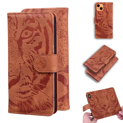 For iPhone 13 mini Tiger Embossing Pattern Horizontal Flip Leather Case with Holder & Card Slots & Wallet (Brown) by buy2fix
