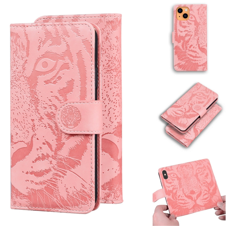 For iPhone 13 mini Tiger Embossing Pattern Horizontal Flip Leather Case with Holder & Card Slots & Wallet (Pink) - iPhone 13 mini Cases by buy2fix | Online Shopping UK | buy2fix