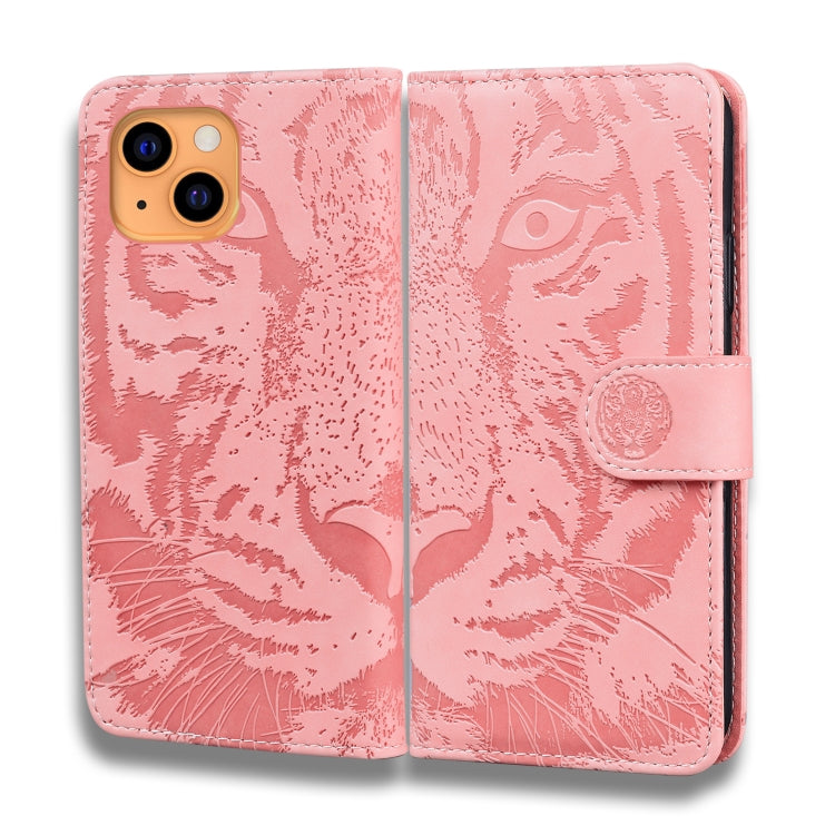 For iPhone 13 mini Tiger Embossing Pattern Horizontal Flip Leather Case with Holder & Card Slots & Wallet (Pink) - iPhone 13 mini Cases by buy2fix | Online Shopping UK | buy2fix