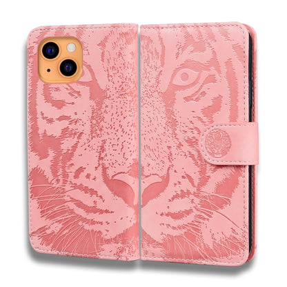 For iPhone 13 mini Tiger Embossing Pattern Horizontal Flip Leather Case with Holder & Card Slots & Wallet (Pink) - iPhone 13 mini Cases by buy2fix | Online Shopping UK | buy2fix