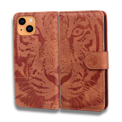 For iPhone 13 Tiger Embossing Pattern Horizontal Flip Leather Case with Holder & Card Slots & Wallet(Brown) - iPhone 13 Cases by buy2fix | Online Shopping UK | buy2fix