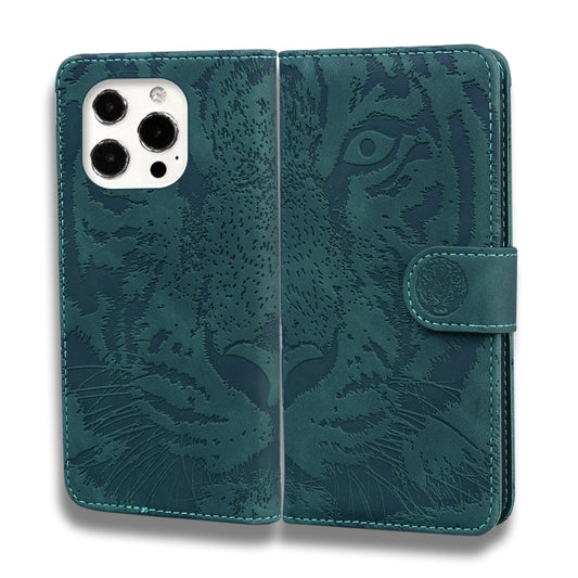 For iPhone 13 Pro Tiger Embossing Pattern Horizontal Flip Leather Case with Holder & Card Slots & Wallet (Green) by buy2fix