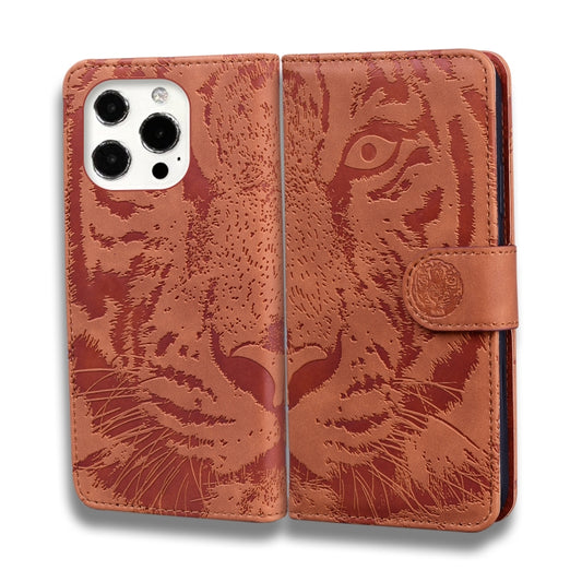 For iPhone 13 Pro Max Tiger Embossing Pattern Horizontal Flip Leather Case with Holder & Card Slots & Wallet (Brown) by buy2fix