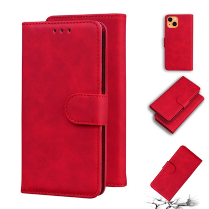 For iPhone 13 mini Skin Feel Pure Color Horizontal Flip Leather Case with Holder & Card Slots & Wallet (Red) by buy2fix