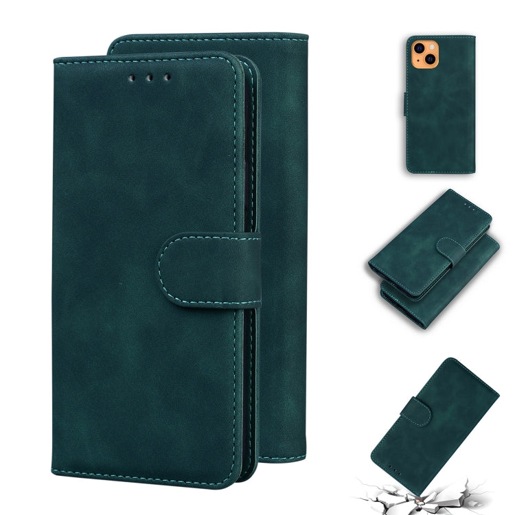 For iPhone 13 mini Skin Feel Pure Color Horizontal Flip Leather Case with Holder & Card Slots & Wallet (Green) - iPhone 13 mini Cases by buy2fix | Online Shopping UK | buy2fix