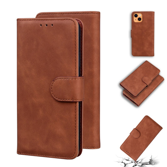For iPhone 13 mini Skin Feel Pure Color Horizontal Flip Leather Case with Holder & Card Slots & Wallet (Brown) by buy2fix
