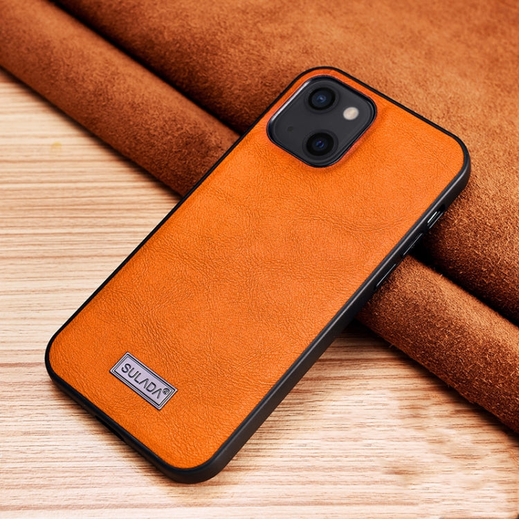 For iPhone 13 SULADA Shockproof TPU + Handmade Leather Protective Case(Orange) - iPhone 13 Cases by SULADA | Online Shopping UK | buy2fix