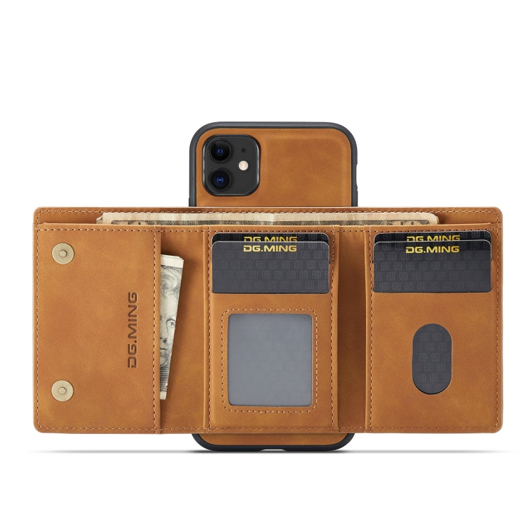 DG.MING M1 Series 3-Fold Multi Card Wallet  Back Cover Shockproof Case with Holder Function For iPhone 11(Brown) - iPhone 11 Cases by DG.MING | Online Shopping UK | buy2fix