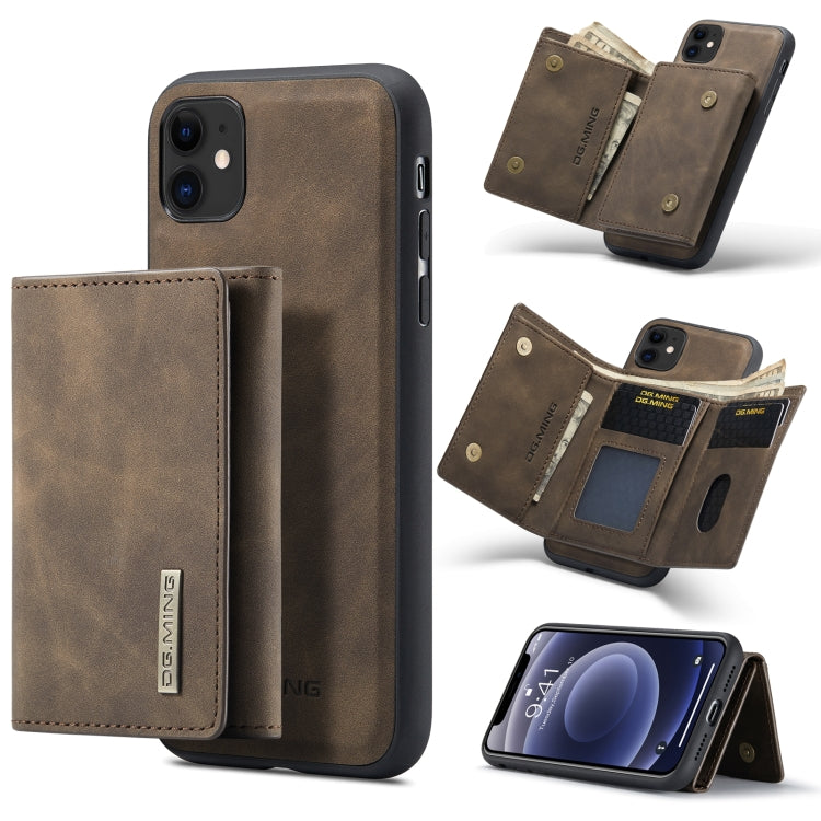 DG.MING M1 Series 3-Fold Multi Card Wallet  Back Cover Shockproof Case with Holder Function For iPhone 11(Coffee) - iPhone 11 Cases by DG.MING | Online Shopping UK | buy2fix