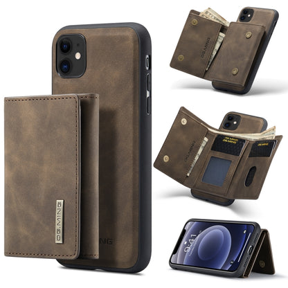DG.MING M1 Series 3-Fold Multi Card Wallet  Back Cover Shockproof Case with Holder Function For iPhone 11(Coffee) - iPhone 11 Cases by DG.MING | Online Shopping UK | buy2fix