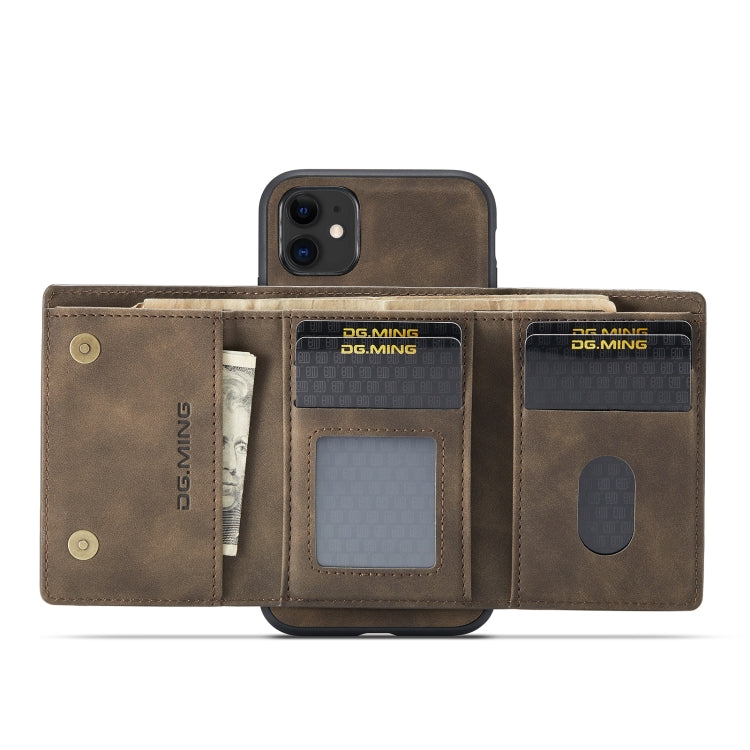 DG.MING M1 Series 3-Fold Multi Card Wallet  Back Cover Shockproof Case with Holder Function For iPhone 11(Coffee) - iPhone 11 Cases by DG.MING | Online Shopping UK | buy2fix