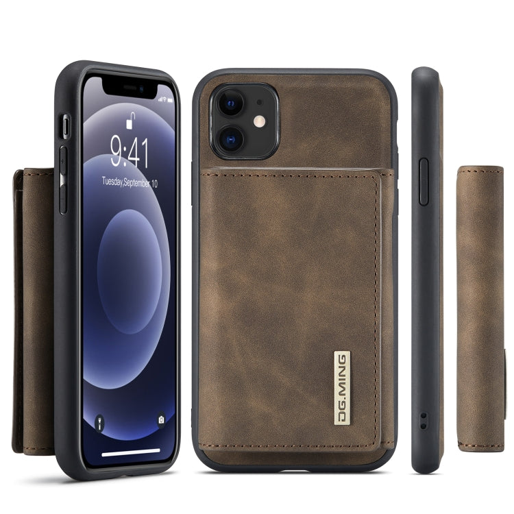 DG.MING M1 Series 3-Fold Multi Card Wallet  Back Cover Shockproof Case with Holder Function For iPhone 11(Coffee) - iPhone 11 Cases by DG.MING | Online Shopping UK | buy2fix