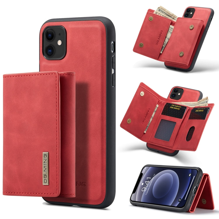 DG.MING M1 Series 3-Fold Multi Card Wallet  Back Cover Shockproof Case with Holder Function For iPhone 11(Red) - iPhone 11 Cases by DG.MING | Online Shopping UK | buy2fix