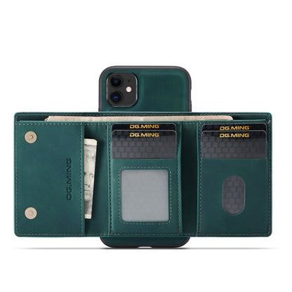 DG.MING M1 Series 3-Fold Multi Card Wallet  Back Cover Shockproof Case with Holder Function For iPhone 11(Green) - iPhone 11 Cases by DG.MING | Online Shopping UK | buy2fix