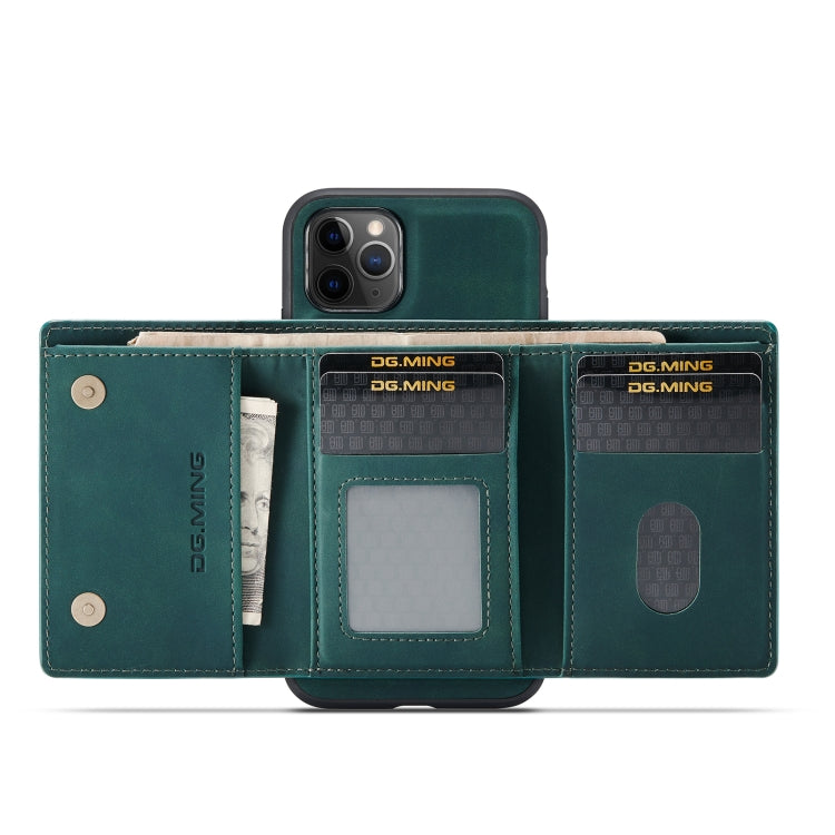 DG.MING M1 Series 3-Fold Multi Card Wallet Back Cover Shockproof Case with Holder Function For iPhone 11 Pro(Green) by DG.MING