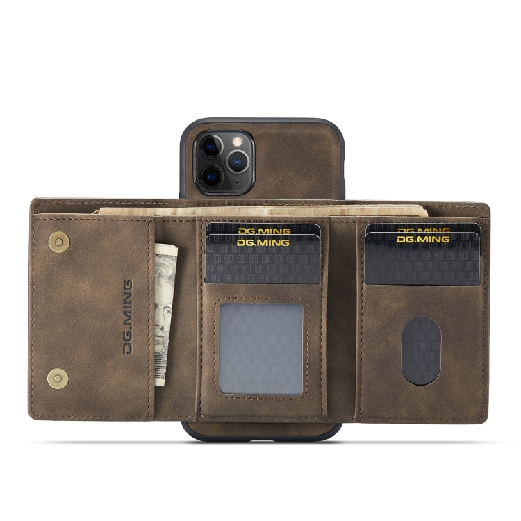 DG.MING M1 Series 3-Fold Multi Card Wallet  Back Cover Shockproof Case with Holder Function For iPhone 11 Pro Max(Coffee) - iPhone 11 Pro Max Cases by DG.MING | Online Shopping UK | buy2fix
