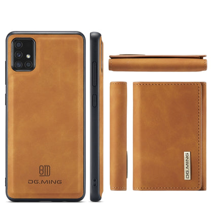 For Samsung Galaxy A51 DG.MING M1 Series 3-Fold Multi Card Wallet  Back Cover Shockproof Case with Holder Function(Brown) - Galaxy Phone Cases by DG.MING | Online Shopping UK | buy2fix