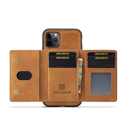 DG.MING M2 Series 3-Fold Multi Card Bag Back Cover Shockproof Case with Wallet & Holder Function For iPhone 11 Pro(Brown) by DG.MING
