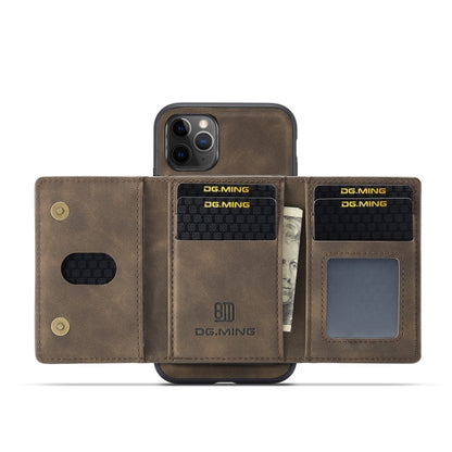 DG.MING M2 Series 3-Fold Multi Card Bag Back Cover Shockproof Case with Wallet & Holder Function For iPhone 11 Pro(Coffee) by DG.MING