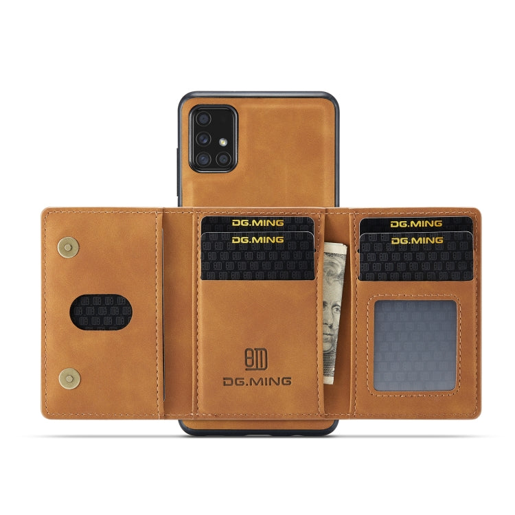 For Samsung Galaxy A71 DG.MING M2 Series 3-Fold Multi Card Bag Back Cover Shockproof Case with Wallet & Holder Function(Brown) - Galaxy Phone Cases by DG.MING | Online Shopping UK | buy2fix