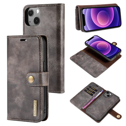 For iPhone 13 mini DG.MING Crazy Horse Texture Flip Detachable Magnetic Leather Case with Holder & Card Slots & Wallet (Grey) by DG.MING